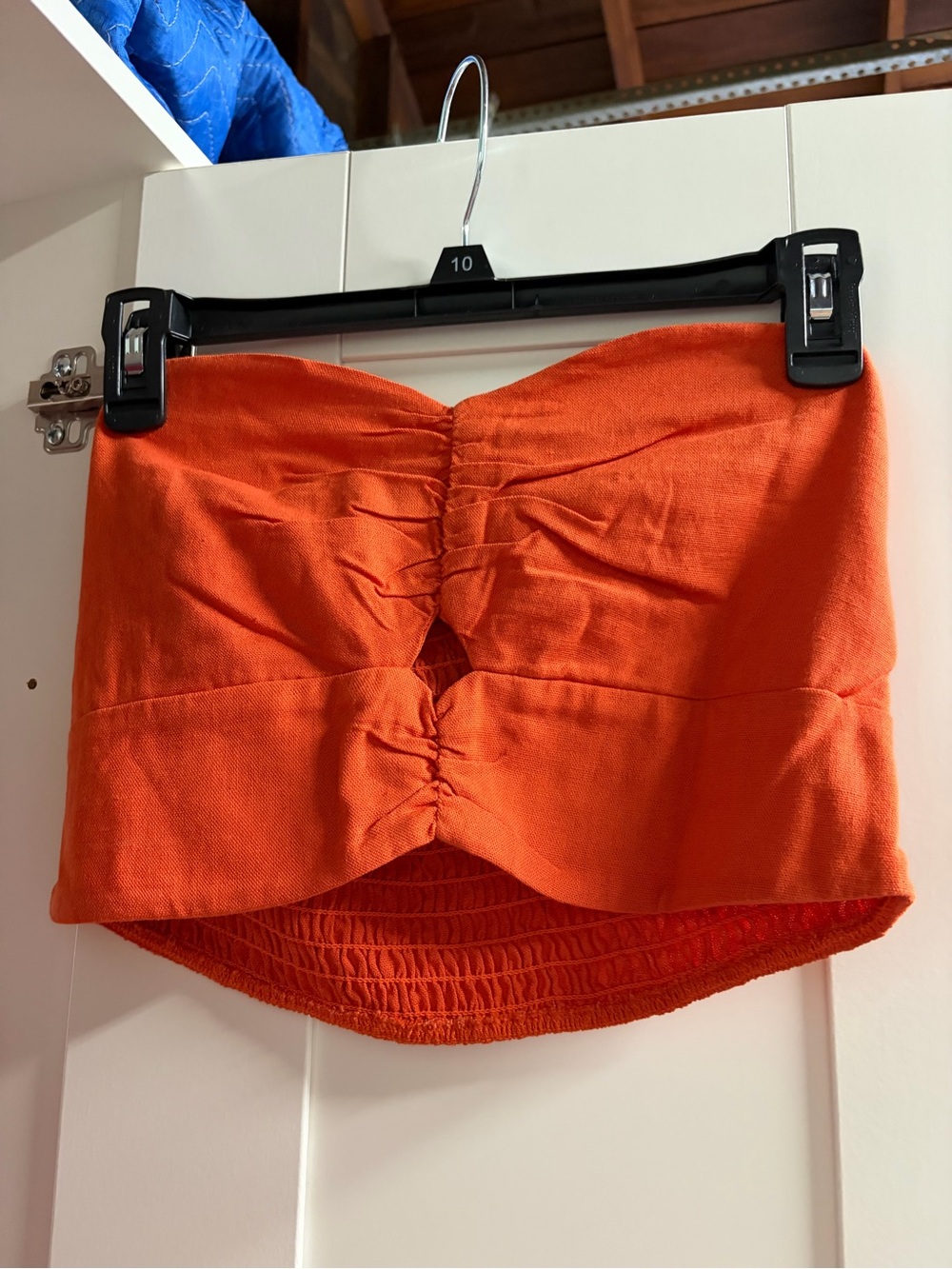 Orange Set: Orange Ruched Strapless Crop Top and Pants